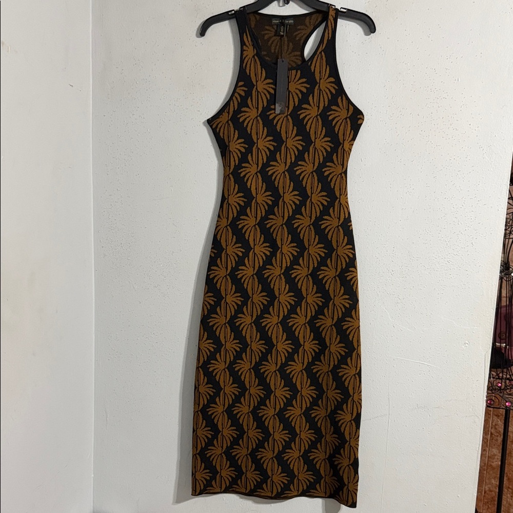 House of Harlow 1960 Black and Mustard Patterned Midi Dress